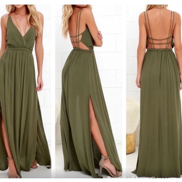 LULU’S | Lost In Paradise Strappy Olive Green Maxi Dress Women’s Size Medium - Picture 1 of 13